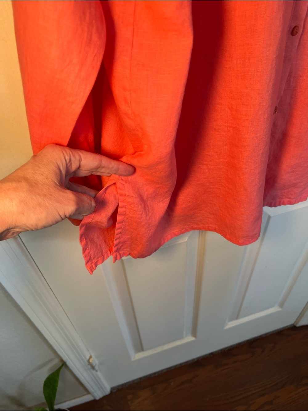 Eileen Fisher 100% Irish Linen Button Front Shirt Large Coral Long Sleeve - Picture 5 of 9